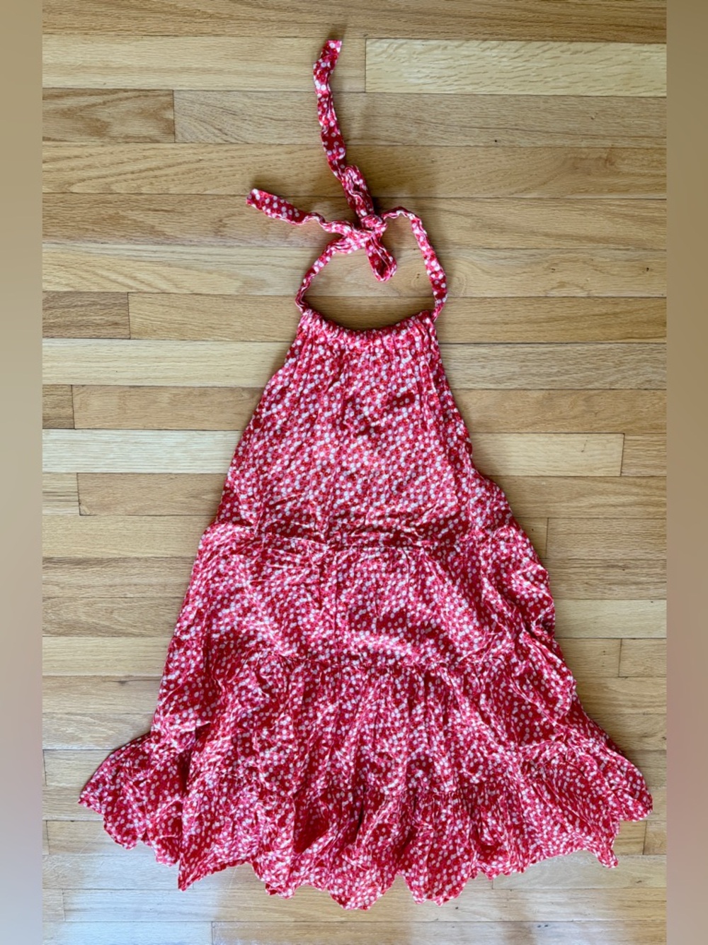 Solid&Striped cotton red pink cream floral halter dress ruffled women’s M